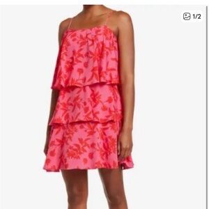 Sam Edelman Hot Pink and Red Floral Tiered Cami Dress